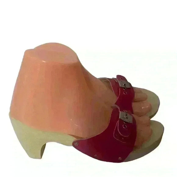 Vtg Dr Scholls Origina Womens Wooden Heeled Clogs Sandals Shoes Pink Italy Sz 9 - Picture 2 of 12